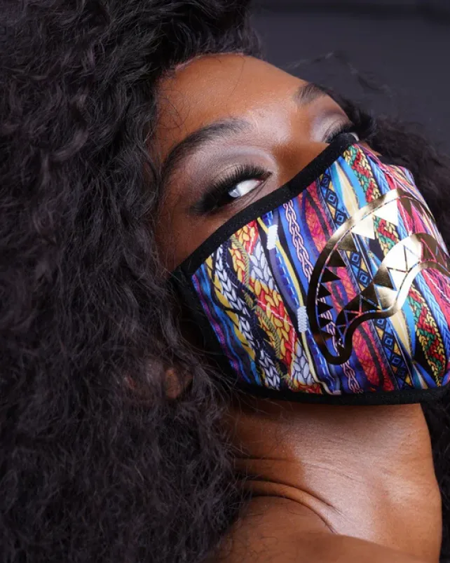 FACE MASKS>SPRAYGROUND 1994 GOLD METALLIC SHARK POLYESTER FACE MASK