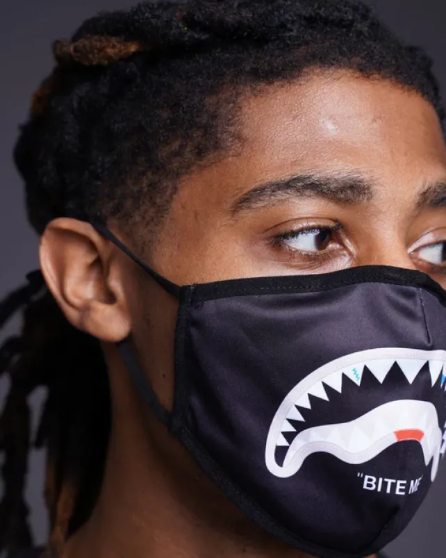FACE MASKS>SPRAYGROUND BITE ME SHARK (BLK) POLYESTER FACE MASK
