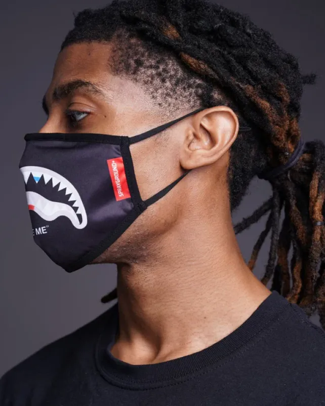 FACE MASKS>SPRAYGROUND BITE ME SHARK (BLK) POLYESTER FACE MASK