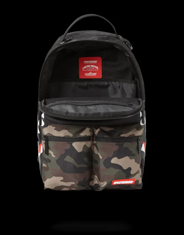 BACKPACKS>SPRAYGROUND CAMO SIDE SHARK DOUBLE CARGO