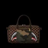 DUFFLES>SPRAYGROUND EXTERIOR GOLD ZIP POCKET SHARKS IN PARIS MINI DUFFLE