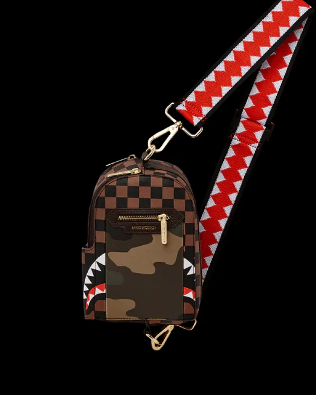 SLINGS|CROSSBODYS>SPRAYGROUND EXTERIOR GOLD ZIP POCKET SHARKS IN PARIS BACKPACK SLING