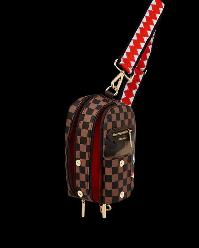 SLINGS|CROSSBODYS>SPRAYGROUND EXTERIOR GOLD ZIP POCKET SHARKS IN PARIS BACKPACK SLING