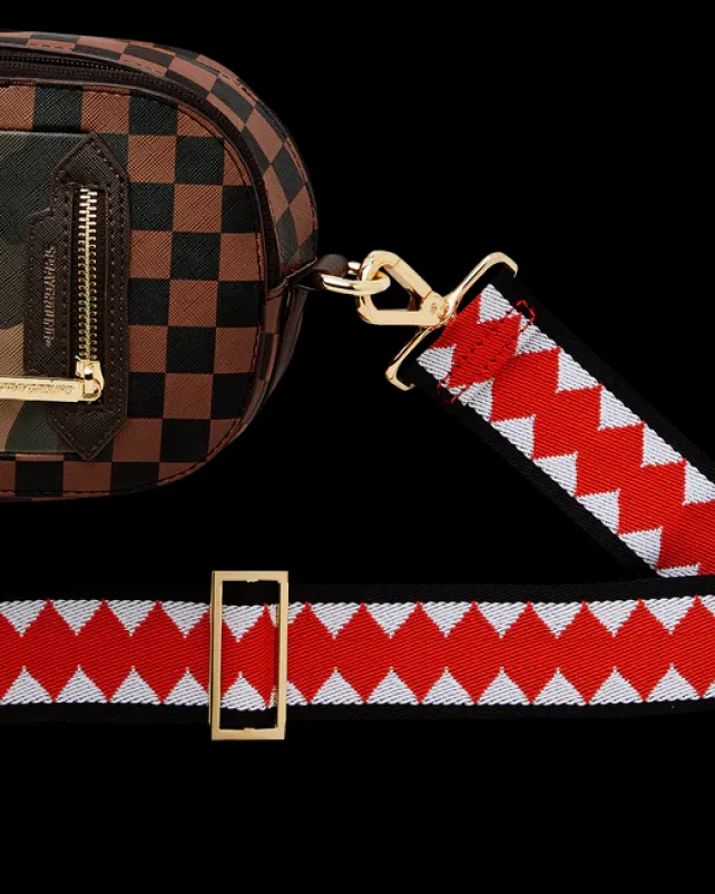 SLINGS|CROSSBODYS>SPRAYGROUND EXTERIOR GOLD ZIP POCKET SHARKS IN PARIS BACKPACK SLING