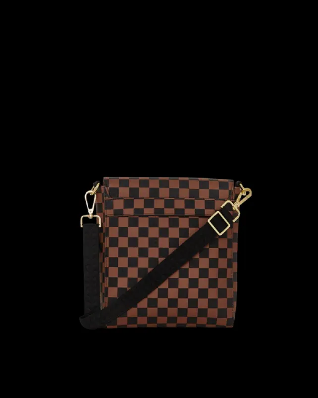 SLINGS|CROSSBODYS>SPRAYGROUND EXTERIOR GOLD ZIP POCKET SHARKS IN PARIS MESSENGER SLING BAG