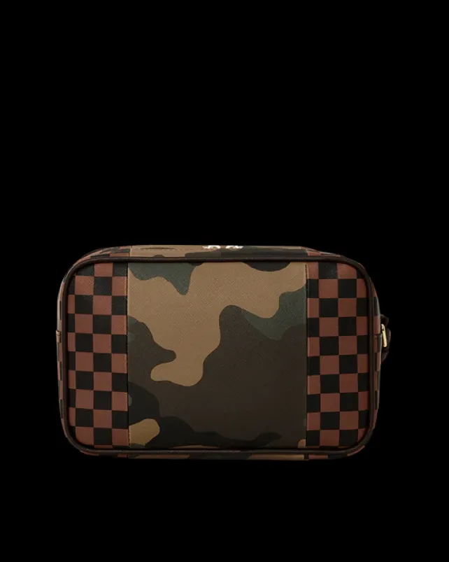 TOILETRIES AKA MONEY BAGS>SPRAYGROUND EXTERIOR GOLD ZIP POCKET SHARKS IN PARIS TOILETRY BRICKSIDE BAG