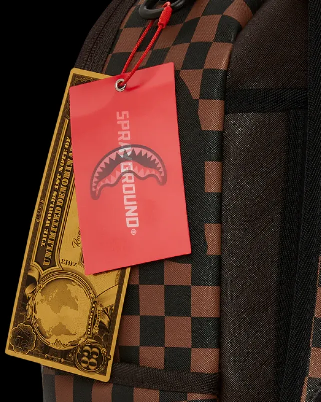BACKPACKS>SPRAYGROUND EXTERIOR GOLD ZIP POCKET SHARKS IN PARIS BACKPACK (DLXV)