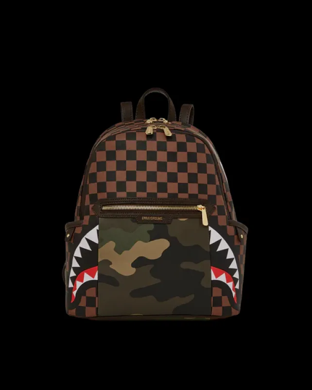 SAVAGES|BACKPACKS>SPRAYGROUND EXTERIOR GOLD ZIP POCKET SHARKS IN PARIS SAVAGE BACKPACK