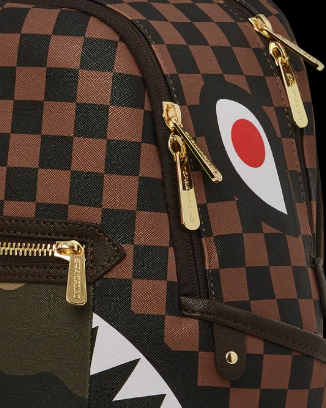 SAVAGES|BACKPACKS>SPRAYGROUND EXTERIOR GOLD ZIP POCKET SHARKS IN PARIS SAVAGE BACKPACK