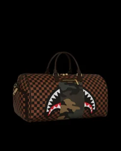 DUFFLES>SPRAYGROUND EXTERIOR GOLD ZIP POCKET SHARKS IN PARIS DUFFLE