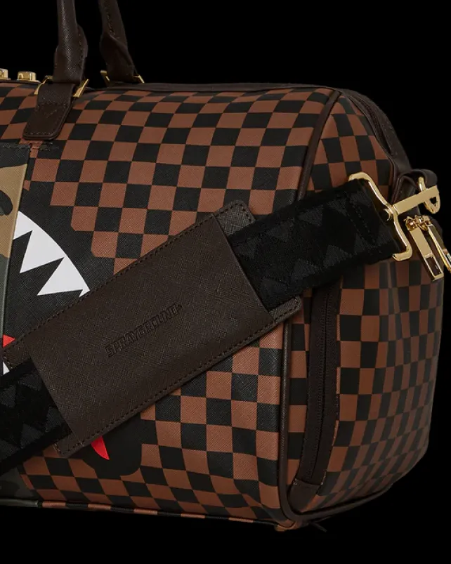 DUFFLES>SPRAYGROUND EXTERIOR GOLD ZIP POCKET SHARKS IN PARIS DUFFLE
