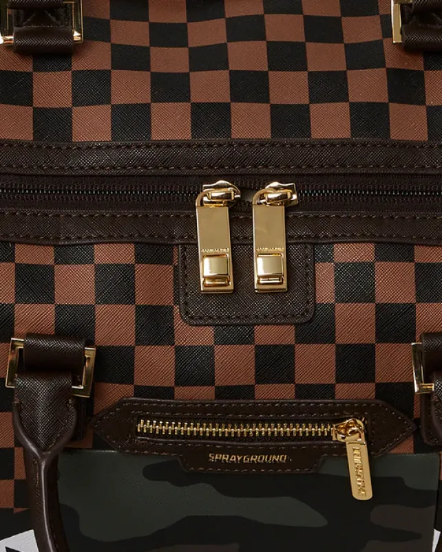 DUFFLES>SPRAYGROUND EXTERIOR GOLD ZIP POCKET SHARKS IN PARIS DUFFLE