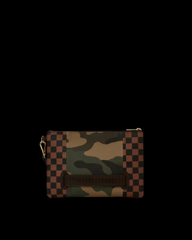 CROSSOVER CLUTCHES>SPRAYGROUND EXTERIOR GOLD ZIP POCKET SHARKS IN PARIS CROSSOVER CLUTCH