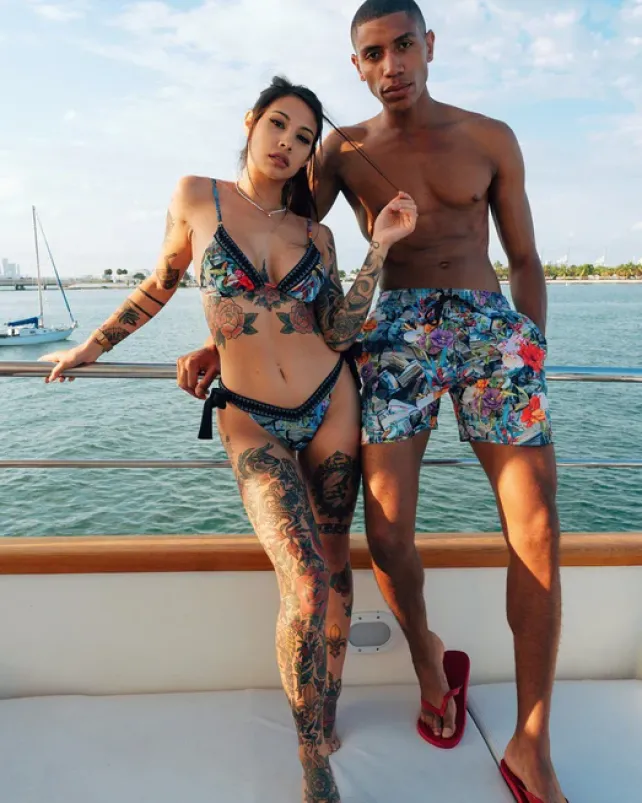 SWIMWEAR>SPRAYGROUND FLORAL MONEY SHOTO SWIM TRUNKS