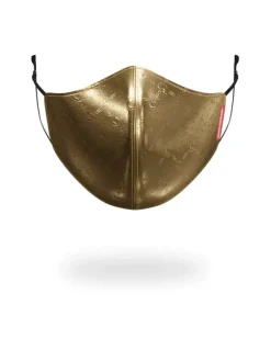 FACE MASKS>SPRAYGROUND GOLD MONEYGRAM VEGAN LEATHER FACE MASK