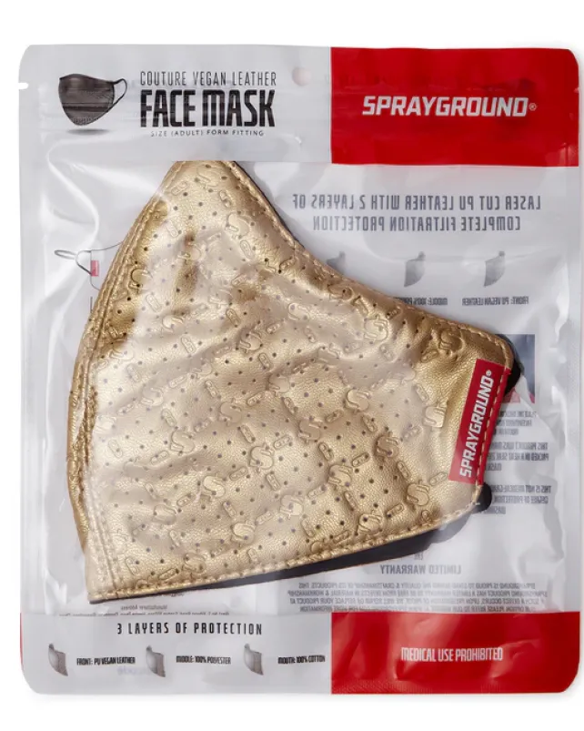 FACE MASKS>SPRAYGROUND GOLD MONEYGRAM VEGAN LEATHER FACE MASK