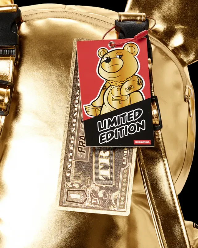 TEDDY BEAR BACKPACKS|BACKPACKS>SPRAYGROUND GOLD RUSH MONEYBEAR TEDDYBEAR BACKPACK