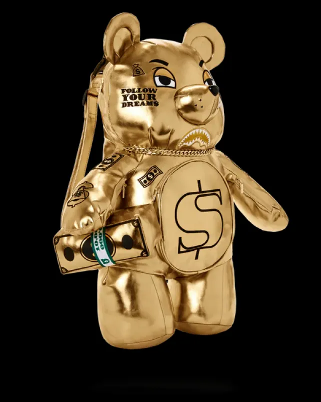 TEDDY BEAR BACKPACKS|BACKPACKS>SPRAYGROUND GOLD RUSH MONEYBEAR TEDDYBEAR BACKPACK