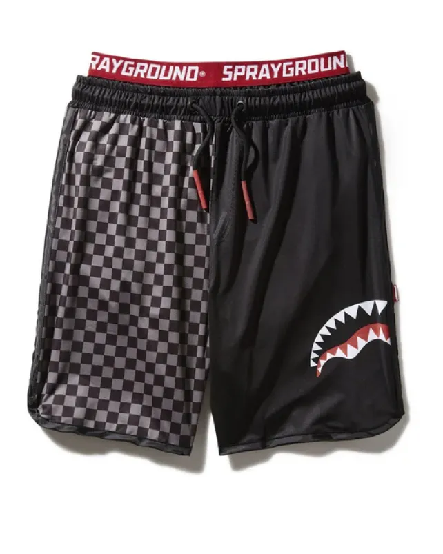 SWIMWEAR>SPRAYGROUND GREY CHECKERED SPLIT CORTO SWIM TRUNKS