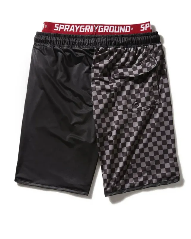 SWIMWEAR>SPRAYGROUND GREY CHECKERED SPLIT CORTO SWIM TRUNKS