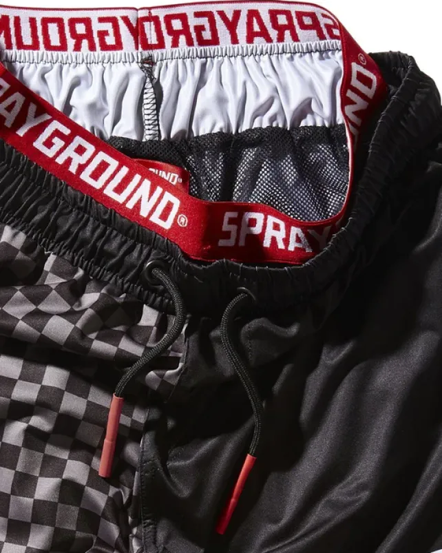 SWIMWEAR>SPRAYGROUND GREY CHECKERED SPLIT CORTO SWIM TRUNKS