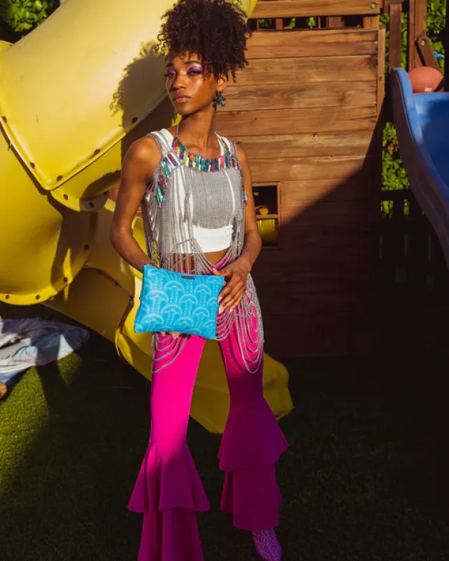 CROSSOVER CLUTCHES>SPRAYGROUND ILLUCHAINS TURQ CROSSOVER CLUTCH