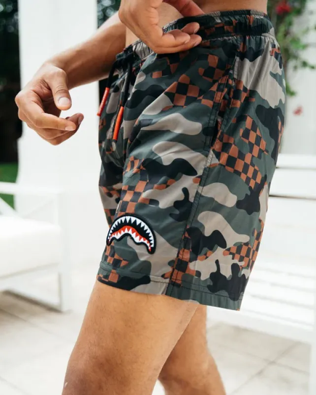 SWIMWEAR>SPRAYGROUND KIDS CAMO CHECKERED SWIM TRUNKS