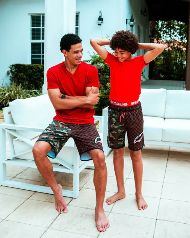 SWIMWEAR>SPRAYGROUND KIDS CHECKS u0026 CAMO SWIM TRUNKS