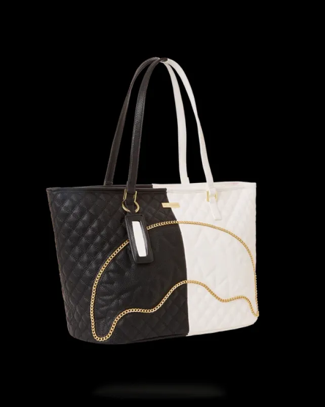 TOTES|HANDBAGS>SPRAYGROUND LEVELED UP SPLIT QUILT SHARK TOTE