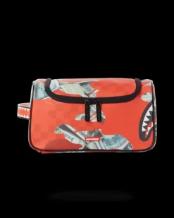 TOILETRIES AKA MONEY BAGS>SPRAYGROUND MONEY CAMO (RED) TOILETRY BAG
