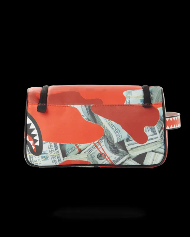 TOILETRIES AKA MONEY BAGS>SPRAYGROUND MONEY CAMO (RED) TOILETRY BAG
