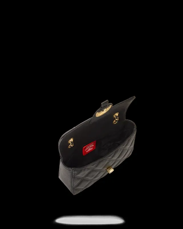 HANDBAGS>SPRAYGROUND NOIR QUILT GOLD CHAIN SHARK HANDBAG