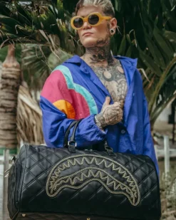 DUFFLES>SPRAYGROUND NOIR QUILT GOLD CHAIN SHARK DUFFLE
