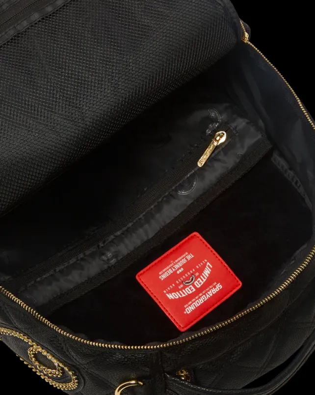 BACKPACKS>SPRAYGROUND NOIR QUILT GOLD CHAIN SHARK BACKPACK (DLXV)