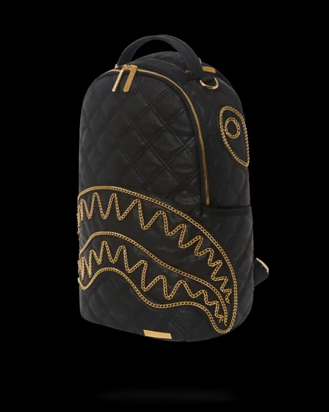 BACKPACKS>SPRAYGROUND NOIR QUILT GOLD CHAIN SHARK BACKPACK (DLXV)