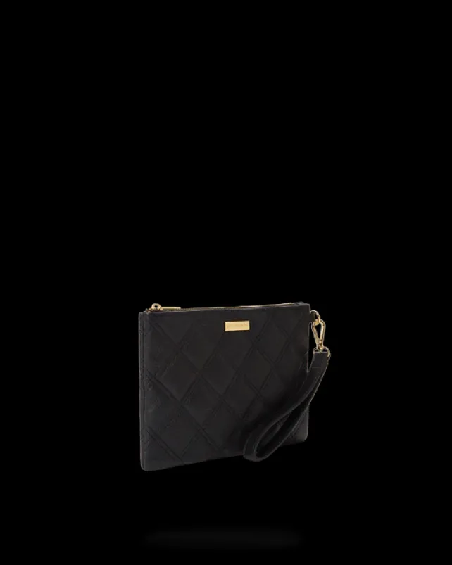 CROSSOVER CLUTCHES>SPRAYGROUND NOIR QUILT GOLD CHAIN SHARK CROSSOVER CLUTCH