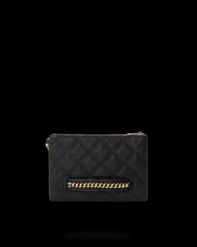 CROSSOVER CLUTCHES>SPRAYGROUND NOIR QUILT GOLD CHAIN SHARK CROSSOVER CLUTCH