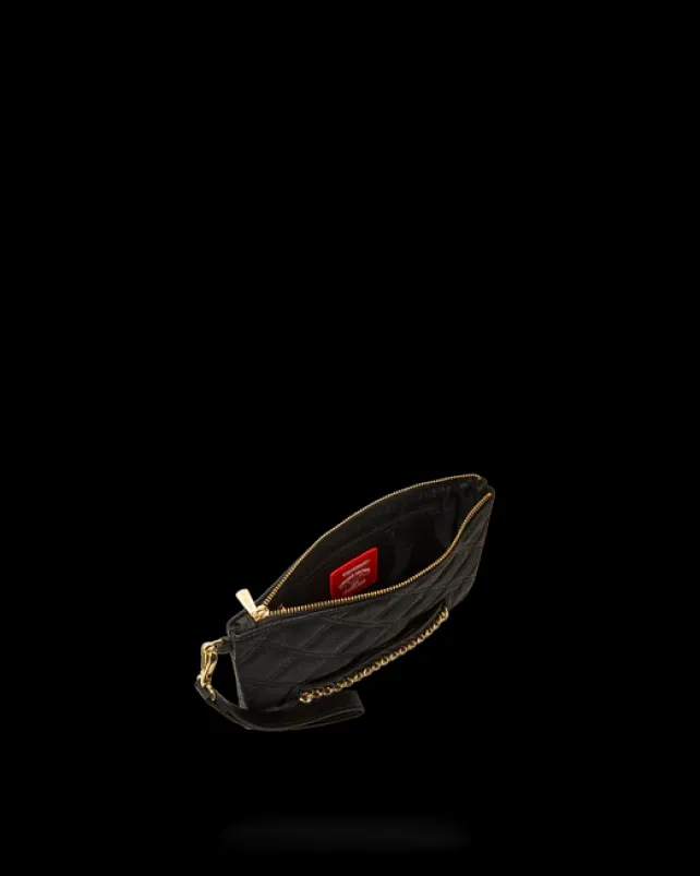 CROSSOVER CLUTCHES>SPRAYGROUND NOIR QUILT GOLD CHAIN SHARK CROSSOVER CLUTCH