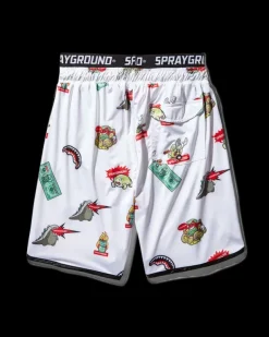 SWIMWEAR>SPRAYGROUND PATCH ALL-IN CORTO SWIM TRUNKS (WHITE)
