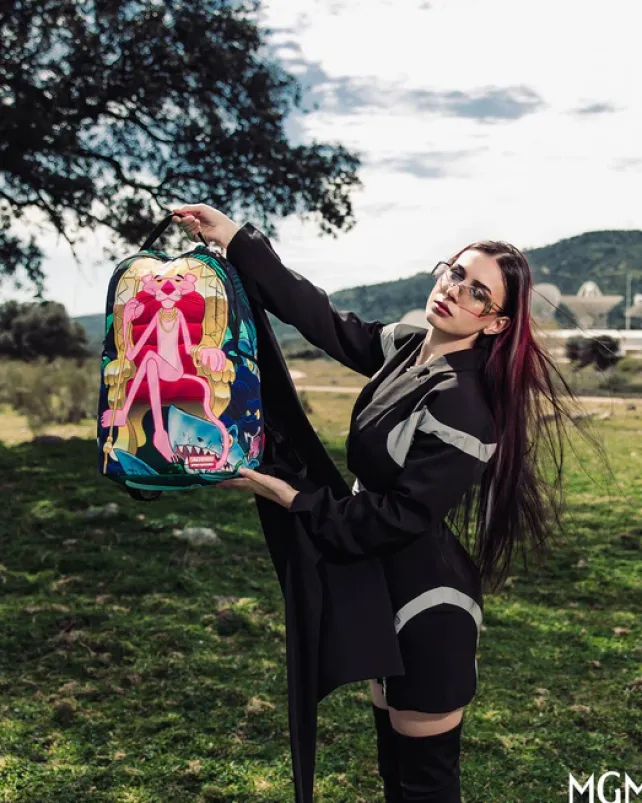 BACKPACKS>SPRAYGROUND PINK PANTHER HEAVY LIES THE CROWN BACKPACK
