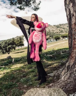 TEDDY BEAR BACKPACKS>SPRAYGROUND PINK PANTHER UP TO NO GOOD TEDDY BEAR BACKPACK