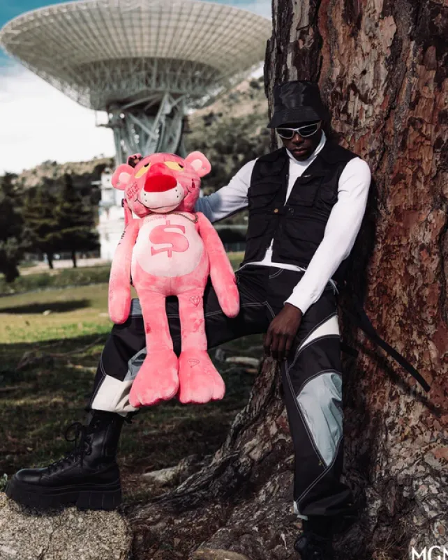 TEDDY BEAR BACKPACKS>SPRAYGROUND PINK PANTHER UP TO NO GOOD TEDDY BEAR BACKPACK