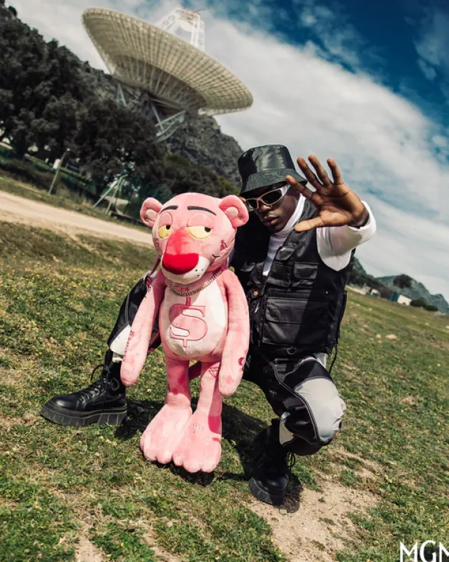 TEDDY BEAR BACKPACKS>SPRAYGROUND PINK PANTHER UP TO NO GOOD TEDDY BEAR BACKPACK