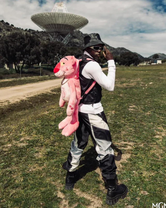 TEDDY BEAR BACKPACKS>SPRAYGROUND PINK PANTHER UP TO NO GOOD TEDDY BEAR BACKPACK