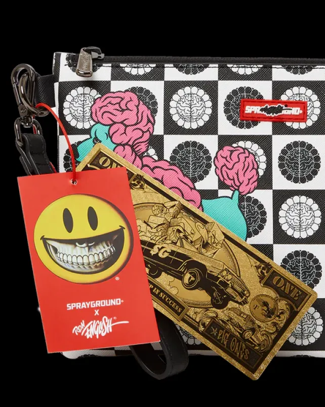 CROSSOVER CLUTCHES>SPRAYGROUND POODLE CHECK RON ENGLISH COLLAB POUCHETTE