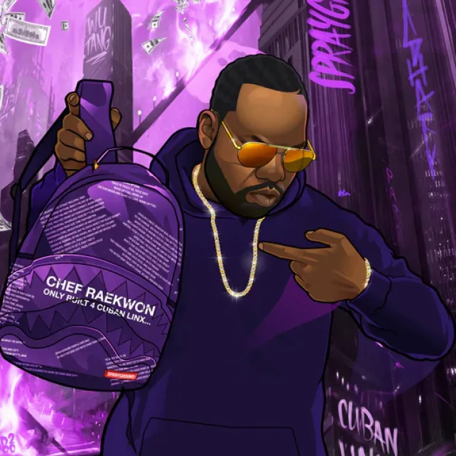 BACKPACKS>SPRAYGROUND RAEKWON PURPLE TAPE SHARK