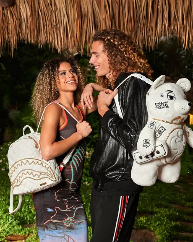 SAVAGES|BACKPACKS>SPRAYGROUND RIVIERA LE BLANC GOLD CHAIN SHARK SAVAGE BACKPACK