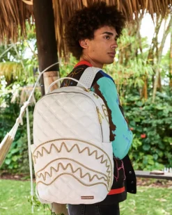 BACKPACKS>SPRAYGROUND RIVIERA LE BLANC GOLD CHAIN SHARK BACKPACK (DLXV)