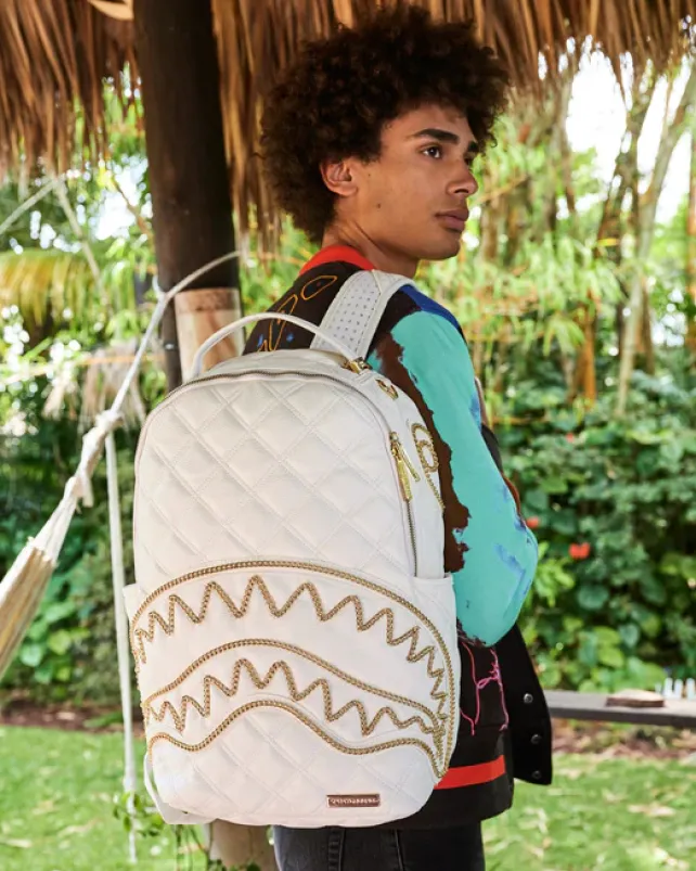 BACKPACKS>SPRAYGROUND RIVIERA LE BLANC GOLD CHAIN SHARK BACKPACK (DLXV)