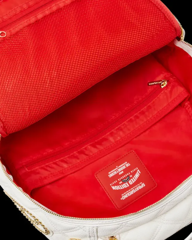 BACKPACKS>SPRAYGROUND RIVIERA LE BLANC GOLD CHAIN SHARK BACKPACK (DLXV)